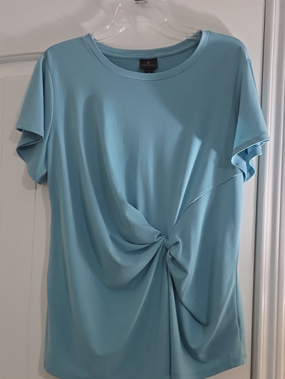 Worthington Light Blue Knot-Front Short Sleeve Top